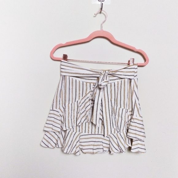 Forever 21 Contemporary Waist Tie Multi Striped White Blue and Yellow Mini Skirt - Picture 1 of 6